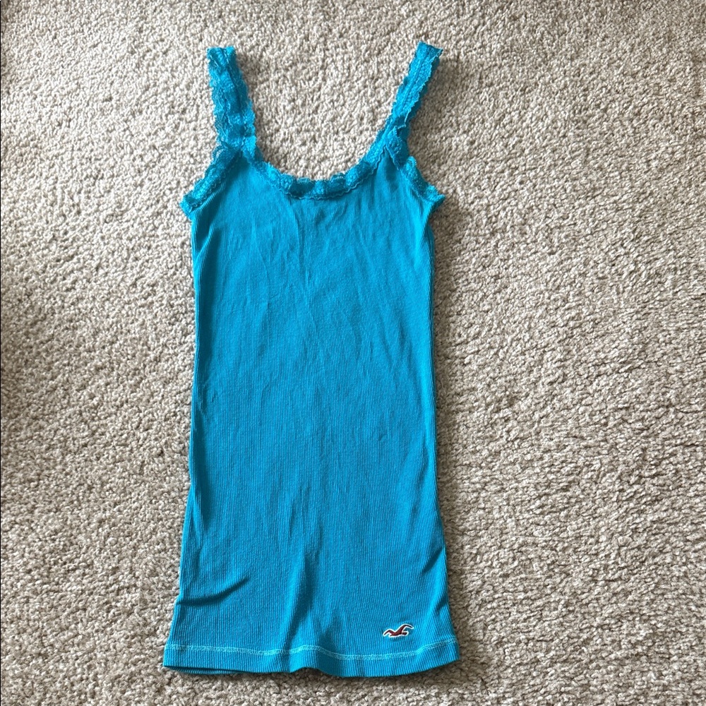 Hollister Women’s Blue / Turquoise Lace Trim Tank Top w/ Hco bird size XS